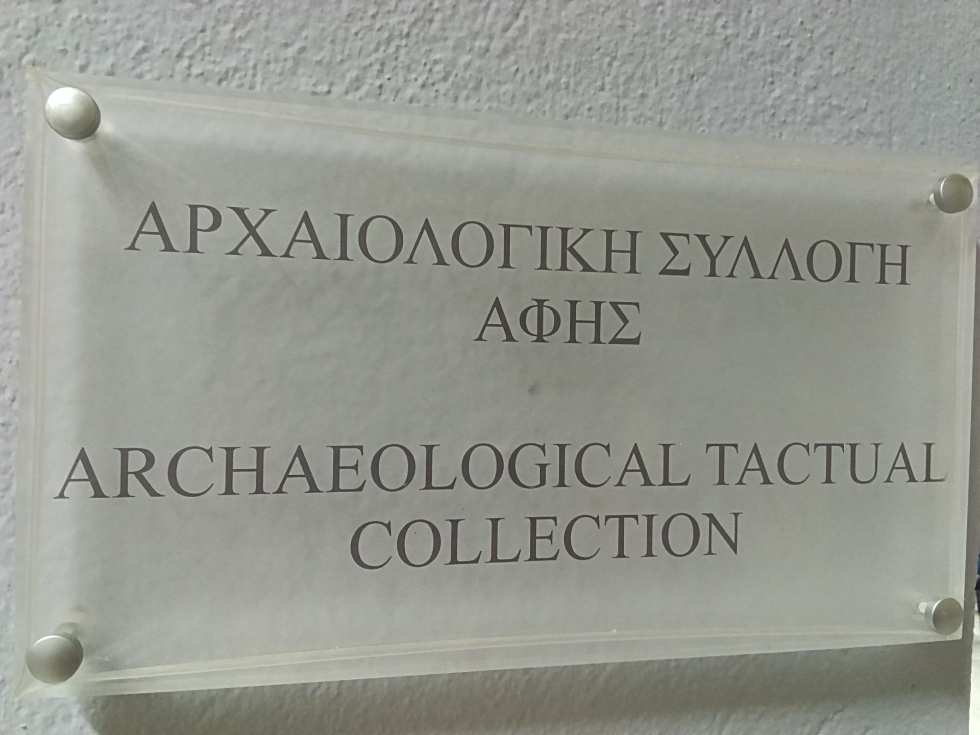 Υπάρχει ειδική ενότητα με 30 και πλέον απτικά εκθέματα αντίγραφα προς ψηλάφηση. Επιγραφές σε Μπράιγ. Και φυλλάδιο σε Μπράιγ. Βρίσκεται στο χώρο της αίθουσας εκδηλώσεων, στο υπόγειο.