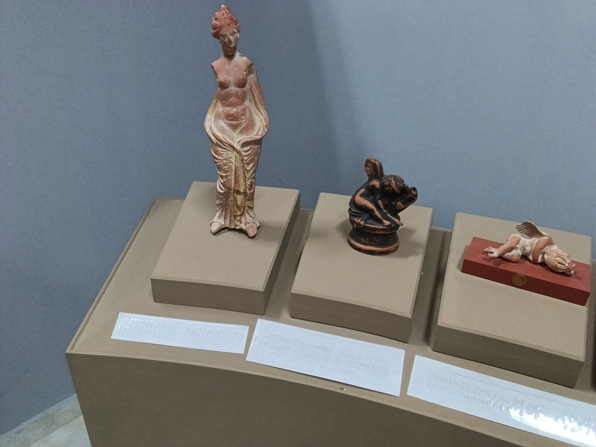 Υπάρχει ειδική ενότητα με 30 και πλέον απτικά εκθέματα αντίγραφα προς ψηλάφηση. Επιγραφές σε Μπράιγ. Και φυλλάδιο σε Μπράιγ. Βρίσκεται στο χώρο της αίθουσας εκδηλώσεων, στο υπόγειο.